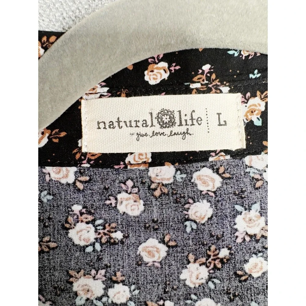Natural Life Dress Womens Large Black Floral Maxi Tiered Pockets Boho Prairie